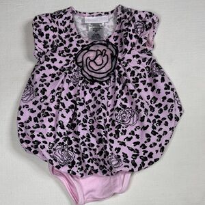 Bonnie Baby Pink and Black Floral Leopard Bubble Romper